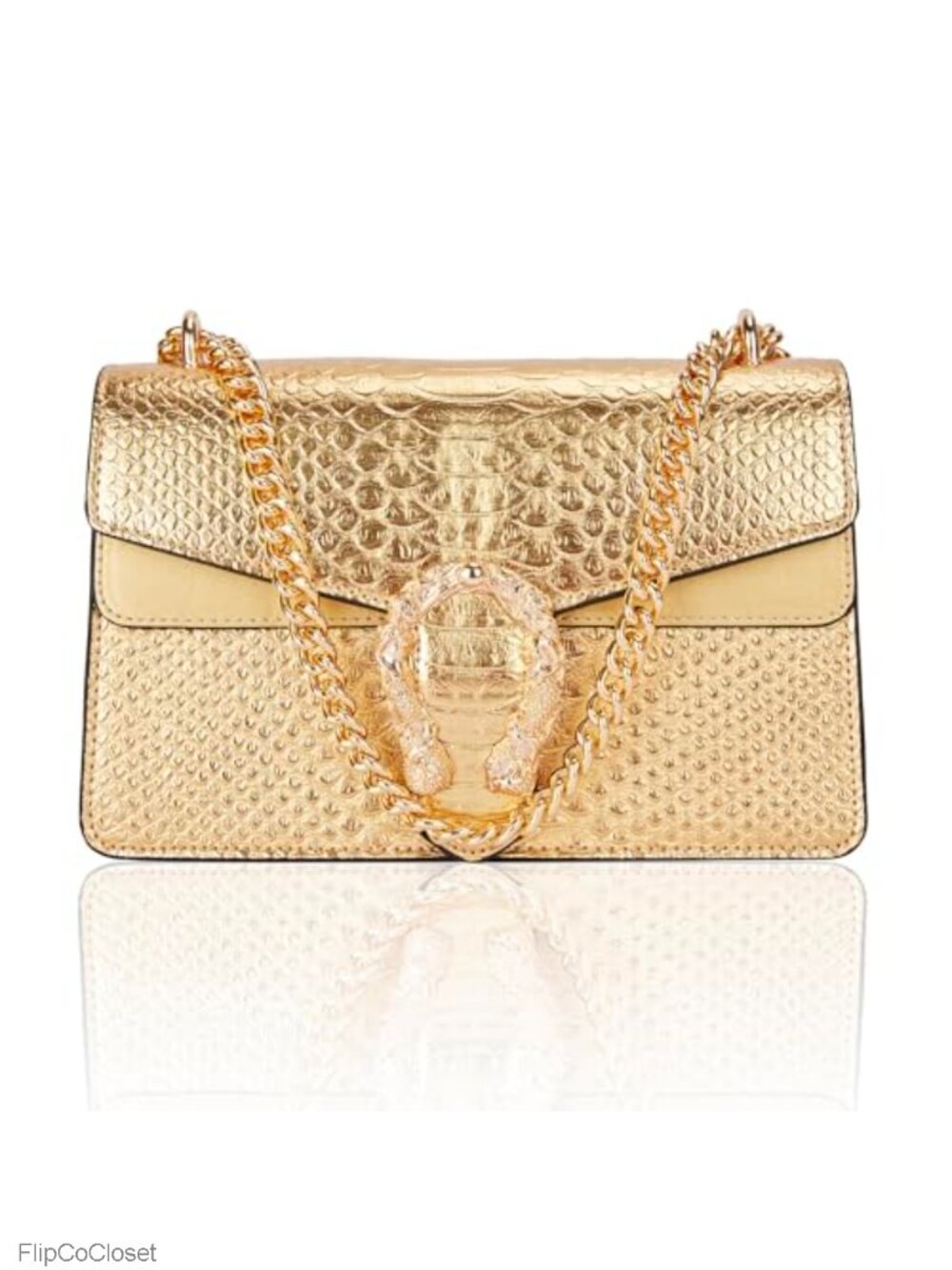 Snake Print Chain Satchel Crossbody Purse PU Leather Vegan Leather
